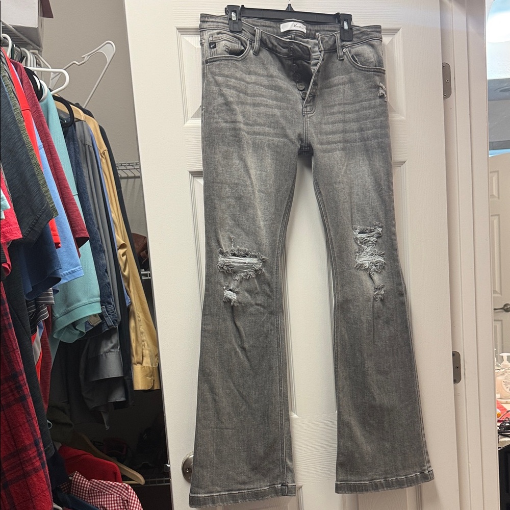 KanCan Gray Distressed Flare Jeans